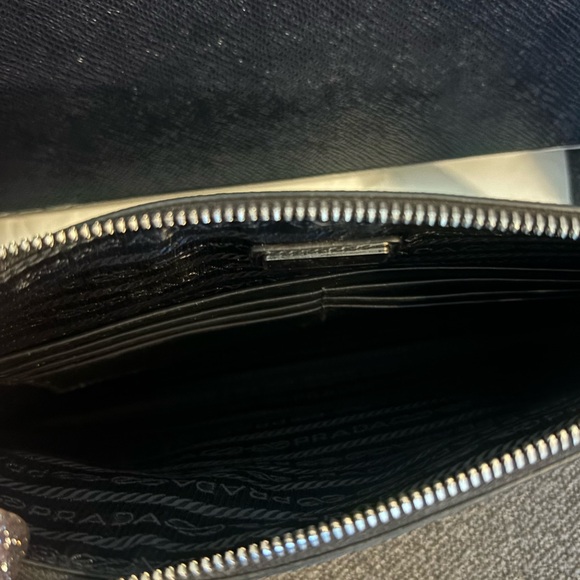 Prada Black and Blue Saffiano Colorblock Leather Steiped Pouch - Picture 2 of 6